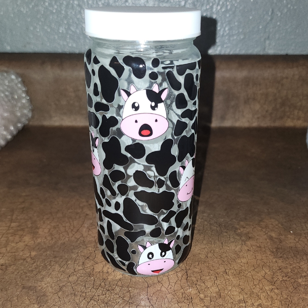 Cow Print Glass Jar with Lid (#10)